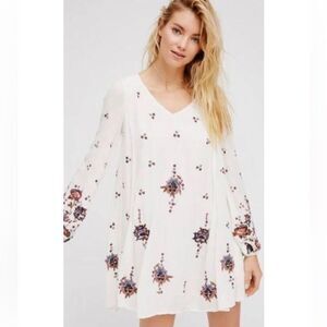 Free People Oxford Floral Embroidered Mini Dress Cream Small